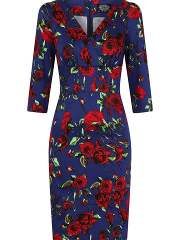 Lifestyle foto Retro puzdrové šaty s rukávom Ruže